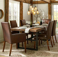 美式铁艺餐桌椅组合实木餐桌长方形餐桌客厅阳台休闲桌椅