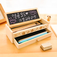 韩国创意多功能木质文具盒 男女儿童小学生用品双层木头笔盒批发
