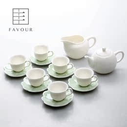 丰阁家居 德化玉瓷白瓷14头荷塘秋韵功夫茶具套装红茶绿茶茶具