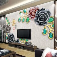 中式家和壁画3D立体浮雕宝石花朵客厅沙发电视背景墙纸无纺布壁纸