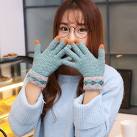韩版女生保暖加绒触屏手套玩手机触控可爱学生情侣毛线手套女冬季