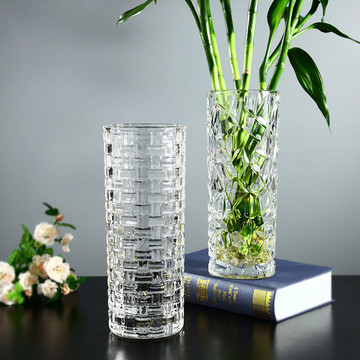 简约水晶花瓶直筒玻璃透明摆件客厅餐桌插花花器装饰大富贵竹花瓶