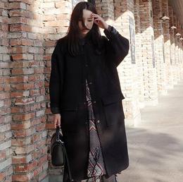 2016秋冬新款韩版女中长款羊毛呢大衣黑色立领宽松茧型呢子外套潮
