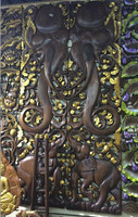 泰国纯手工柚木雕花板 东南亚风格招财吉祥大象隔断墙挂饰 壁饰