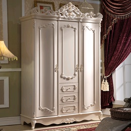 欧式衣柜四门实木衣柜卧室收纳衣柜1.6米白色多功能衣橱高柜子