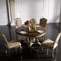 欧式大理石餐桌实木餐桌椅组合美式双层带转盘圆形吃饭桌餐厅家具
