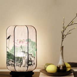 中式台灯现代简约手绘创意艺术灯新古典书房卧室床头装饰布艺台灯
