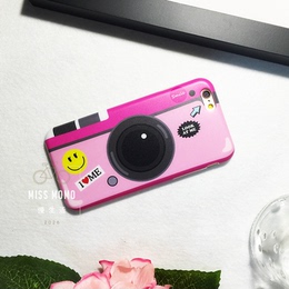 韩国夏日可爱涂鸦墨镜相机苹果6s手机壳iphone6plus粉色全包软壳
