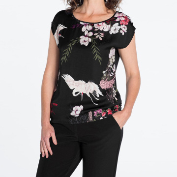 瑞典 动物花卉高端印染 女士时尚短袖圆领t恤