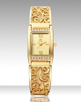 moosie慕兹复古时尚方形手镯表腕表女士韩版水钻金色手链表女手表