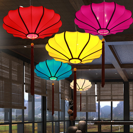 新中式吊灯中国风现代仿古灯具茶楼会所过道灯布艺装饰古典红灯笼