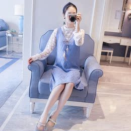 2016孕妇装秋季新款韩版宽松显瘦长袖蕾丝连衣裙气质潮套装针织裙