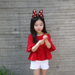 2016夏新款女童娃娃装上衣 红色女童T恤夏靓红娃娃衫