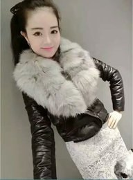 2016冬装新款韩版修身显瘦超大真狐狸毛领短款皮衣女加棉PU皮外套