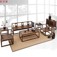 新中式禅意沙发组合实木复古沙发创意样板房小户型客厅沙发定制