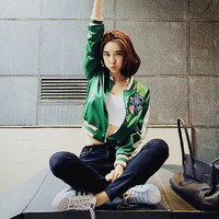 韩版2016春秋绿色刺绣棒球服女装飞行员夹克百搭学生短款外套上衣