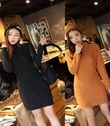 2016韩版新款半高领毛衣外套女中长款秋冬修身打底羊绒针织连衣裙