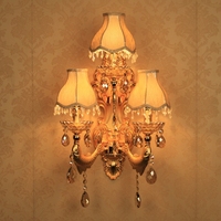 客厅3头欧式水晶大壁灯 酒店 过道金色壁灯 别墅 卧室蜡烛壁灯