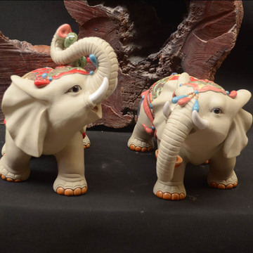 大象一对 大象公仔 陶瓷摆件 招财大象工艺品 石湾公仔 风水镇宅