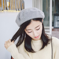 韩版贝雷帽女士秋冬季羊绒毛呢线八角帽纯色复古百搭画家帽可爱潮