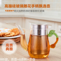 套装玻璃茶具 耐热玻璃茶杯茶壶 过滤加厚泡茶壶茶盘功夫茶8件套