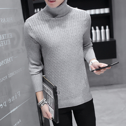 冬季男士韩版高领毛衣修身纯色加厚针织衫翻领青少年学生外套男潮