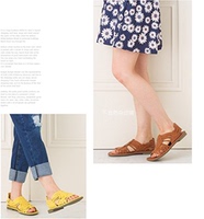 日本代购KAITO夏季编织皮革平底休闲舒适女凉鞋 新热款 8色入