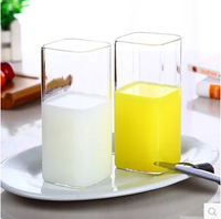 家用四方形玻璃杯水杯无色透明耐热花茶杯大容量牛奶冷饮果汁杯子