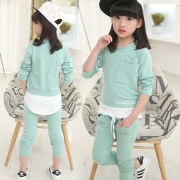 童装女童2016新款春装韩版休闲套装中大童女孩纯棉运动卫衣两件套