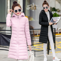 2016冬装新款韩版中长款棉衣女过膝修身显瘦连帽羽绒棉服时尚外套