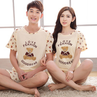 夏季男女士短袖可爱卡通泰迪熊纯棉家居服套装韩版情侣全棉睡衣