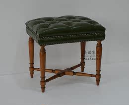 美诺欧式凳梳妆凳实木真皮凳子化妆凳复古古筝矮凳美式换鞋凳现货