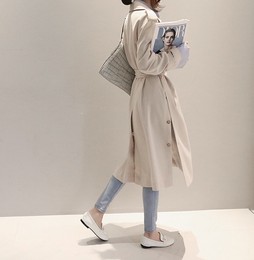 2016秋季新款女装学生长袖外套韩版系带收腰显瘦英伦中长款风衣女