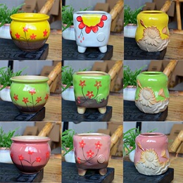 大知家 韩式小清新流釉控型花纹 个性色彩多肉植物陶瓷葫芦花盆