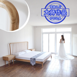 日式纯实木床1.8米白橡木床北欧宜家原木简约现代婚床家具小户型