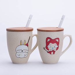 卡通龙猫杯子陶瓷杯马克杯带盖勺水杯创意情侣牛奶杯 定制 包邮