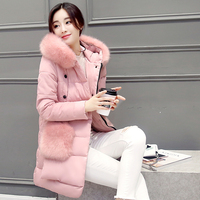 冬装新款韩版装羽绒棉服女中长款大毛领修身毛口袋棉衣棉袄外套