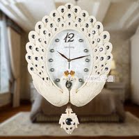 欧式挂钟客厅静音复古镶钻孔雀挂表家居创意时尚装饰石英钟钟表