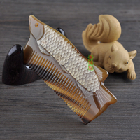 玺福缘天然牦牛角梳子男士金龙鱼造型梳创意生日礼物免费刻字