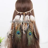 新款民族风吉普赛印第安嬉皮士波西米亚羽毛复古发带发饰头饰发卡