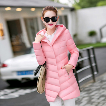 2016冬季新款女装韩版时尚棉衣中长款修身显瘦羽绒棉服连帽外套