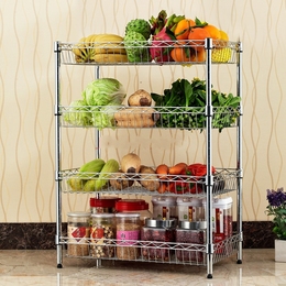 厨房置物架层架水果蔬菜架子网篮收纳架不锈钢色储物架锅架