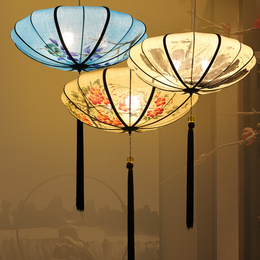 中国风新中式吊灯客厅餐厅仿古典灯具个性创意艺术手绘画布艺灯笼