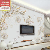 欧式花纹壁纸3D立体浮雕花朵蝴蝶电视背景墙纸客厅沙发蝶恋花壁画