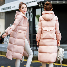 韩国工装棉服中长款面包服情侣大码连帽加厚棉衣过膝袄女反季冬装