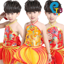 新款六一儿童民族风舞蹈服刺绣中国龙男童肚兜裤演出服现代舞