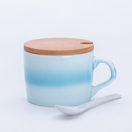新款 清爽简约陶瓷咖啡杯带盖勺 彩虹杯子 早餐牛奶杯 包邮