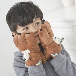 冬季韩版可爱玩偶卡通学生情侣男女童全指手套加厚加绒保暖全指