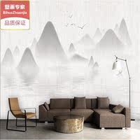 新中式淡雅高档壁纸山水水墨风景电视背景墙纸装饰画客厅沙发壁画
