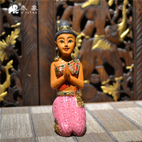 泰国小迎宾 跪佛 木质人物摆件 东南亚风格特色创意家居装饰摆件